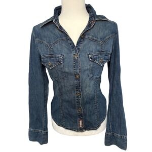 VTG y2k Guess Jeans Womens M Button Up Denim Western Shirt Jacket 100% Cotton